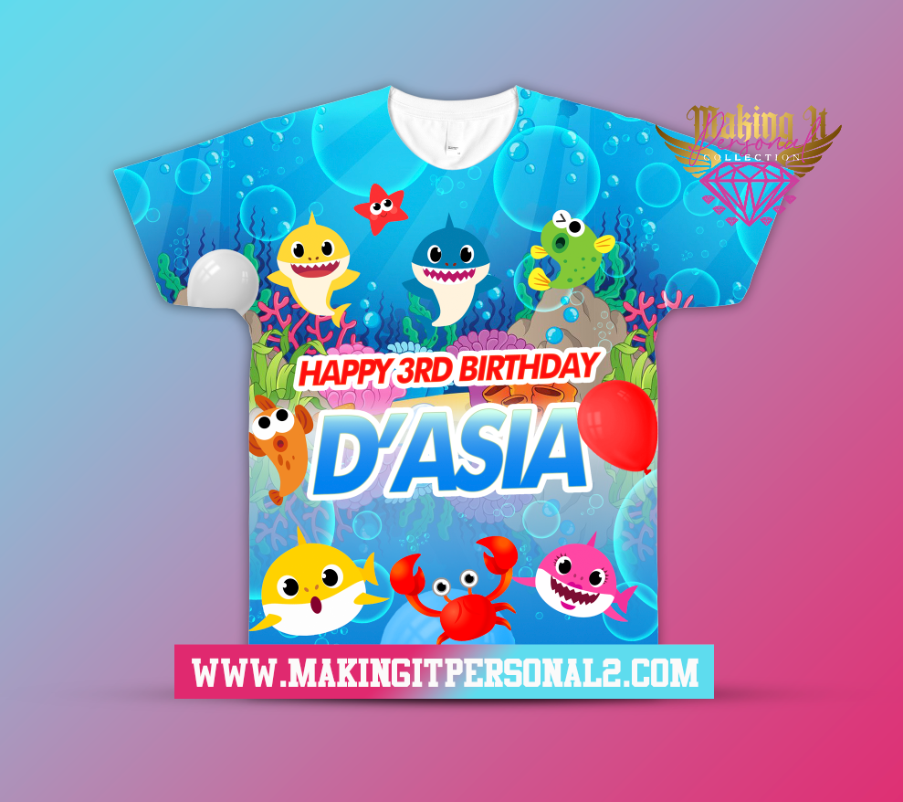 Baby Shark Inspired All over Design Birthday Shirt – Making it