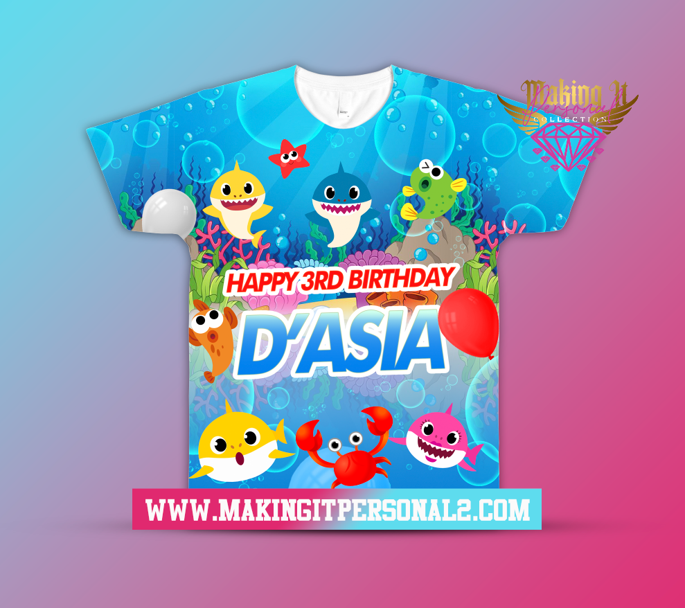 Baby Shark Inspired All over Design Birthday Shirt