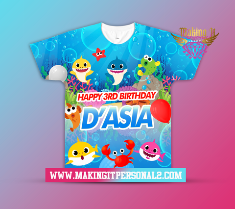 Baby Shark Inspired All over Design Birthday Shirt