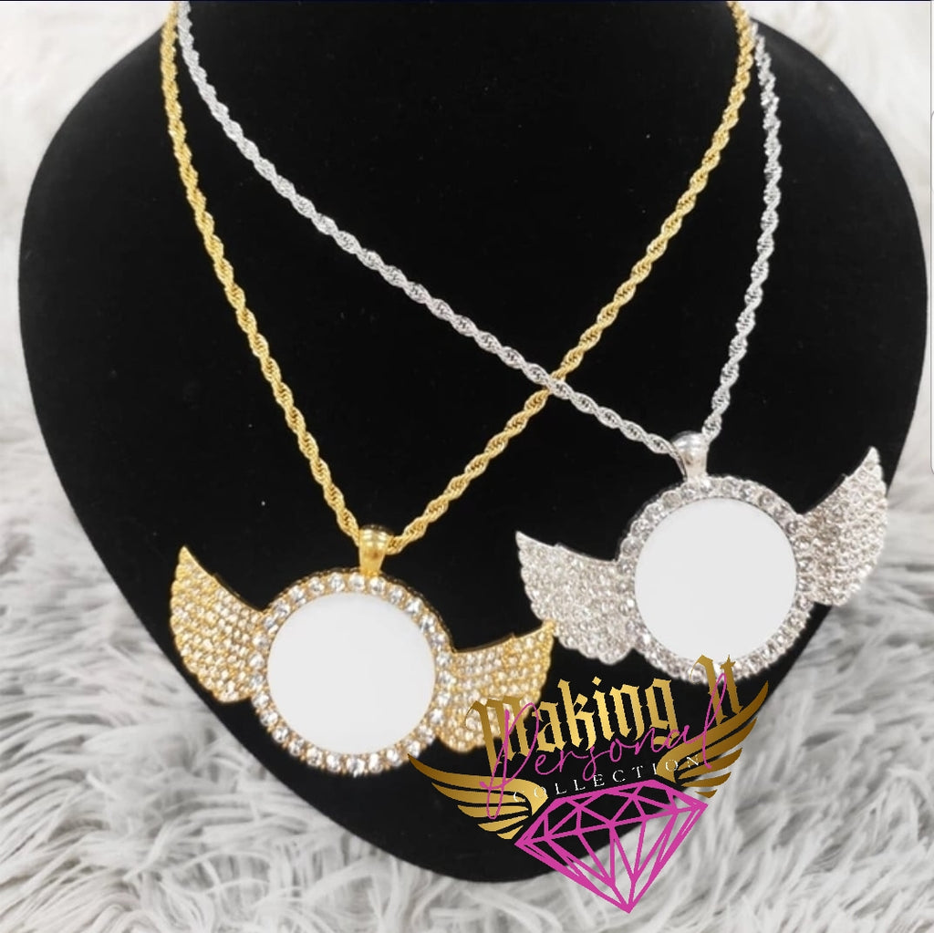 Sublimation Angel Wings Bling Necklace