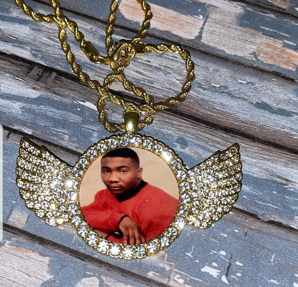 Custom Photo angel wing bling necklace